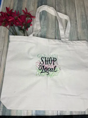 Canvas Tote Bag with Zipper, Shop Local Market Bag, Reusable Shopping Bag, Use for Groceries, Farmers Market, School, Work