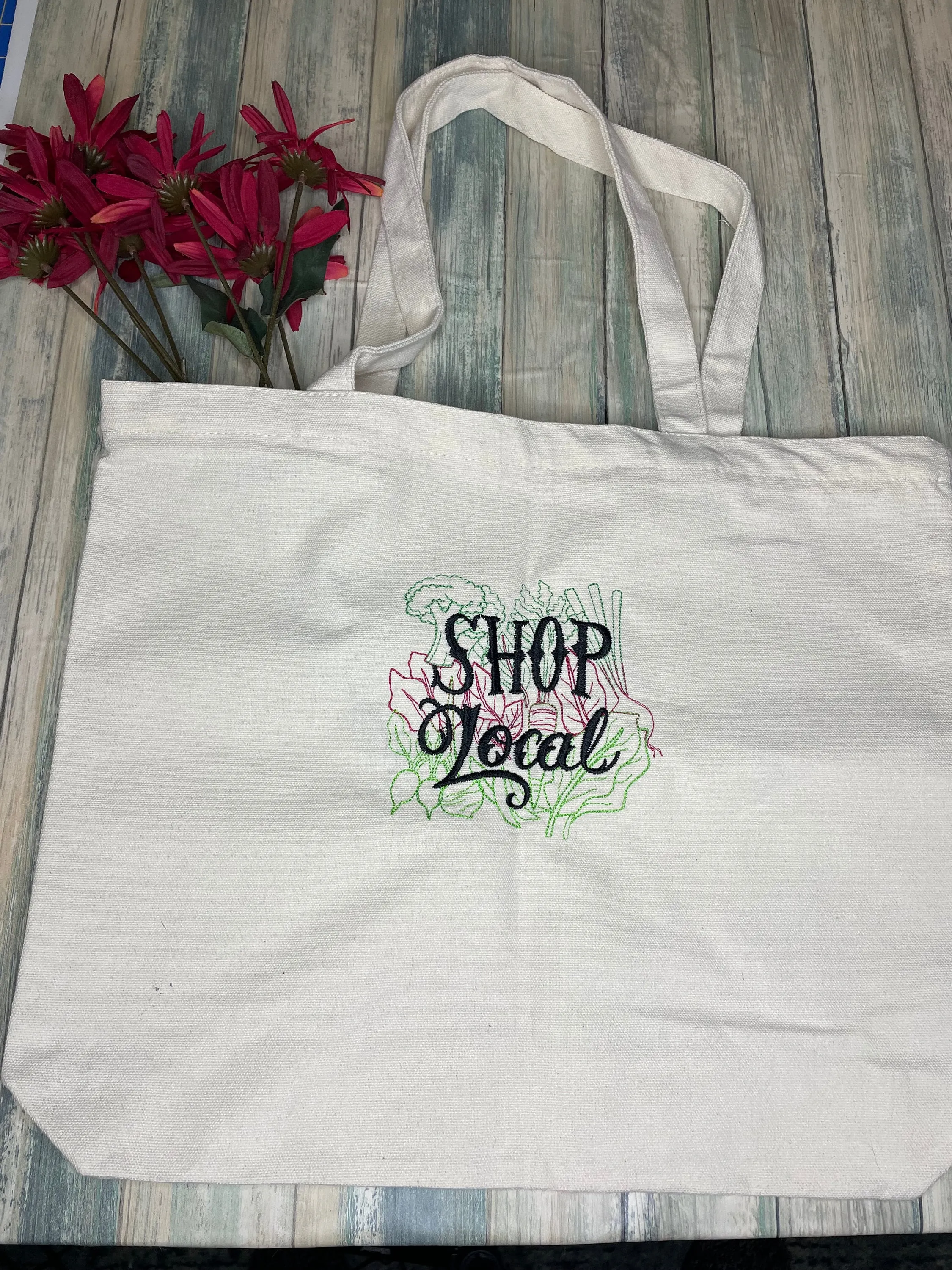 Canvas Tote Bag with Zipper, Shop Local Market Bag, Reusable Shopping Bag, Use for Groceries, Farmers Market, School, Work