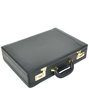 Classic Attache Case Faux Leather Dual Lock Briefcase Business Bag Diplomat Black