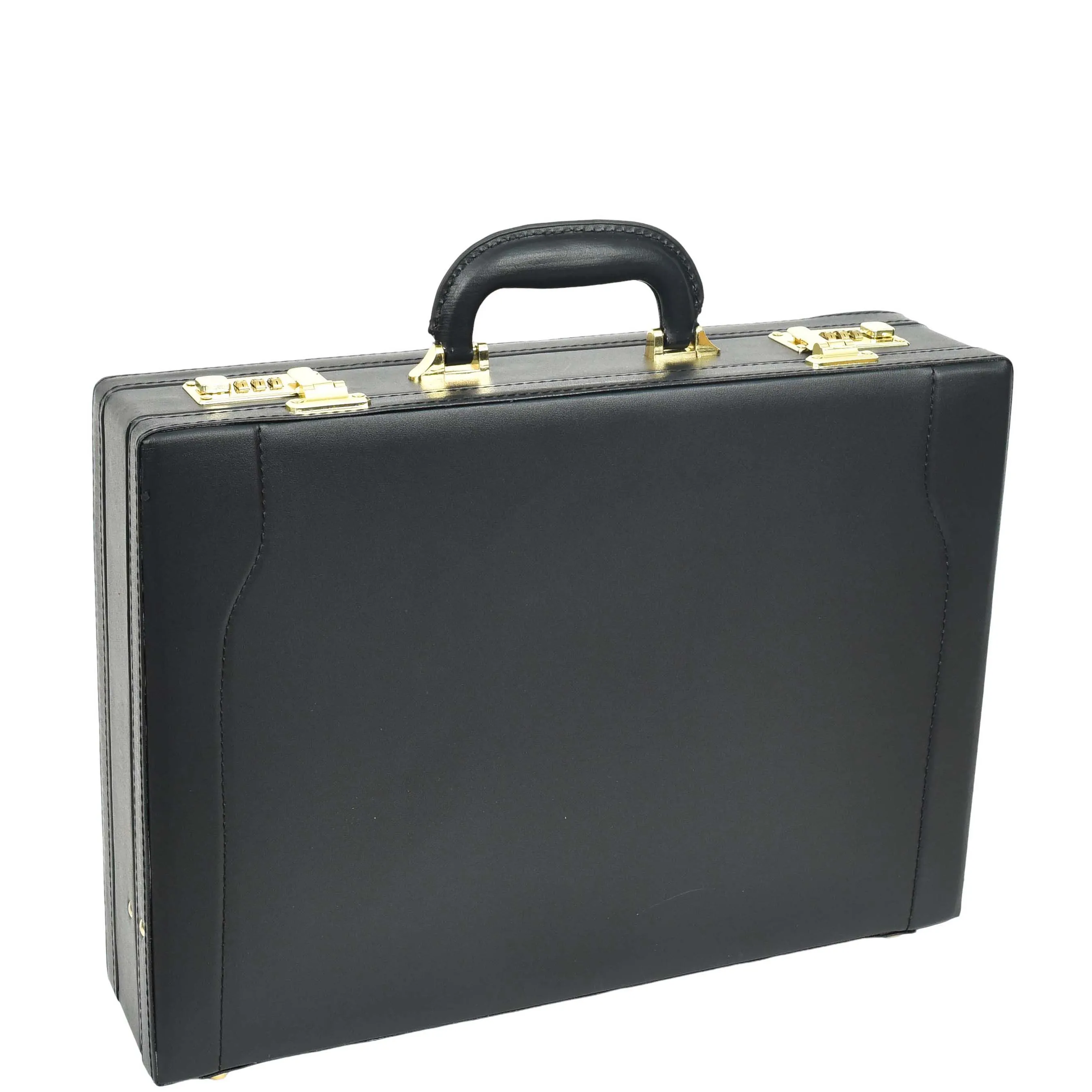 Classic Attache Case Faux Leather Dual Lock Briefcase Business Bag Diplomat Black