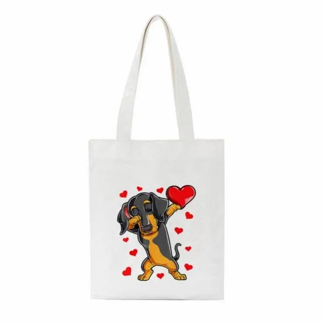 Dachshund Print Reusable Canvas Tote Bags by Dach Everywhere