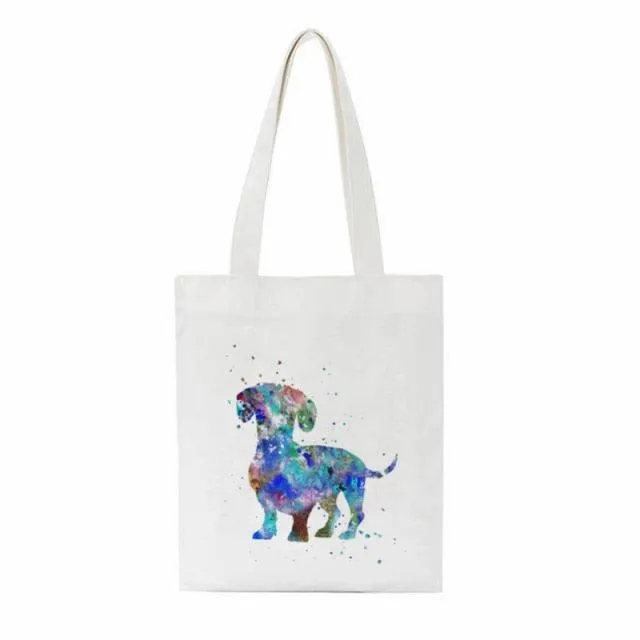 Dachshund Print Reusable Canvas Tote Bags by Dach Everywhere