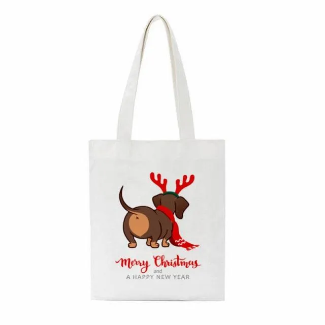 Dachshund Print Reusable Canvas Tote Bags by Dach Everywhere