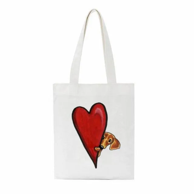 Dachshund Print Reusable Canvas Tote Bags by Dach Everywhere