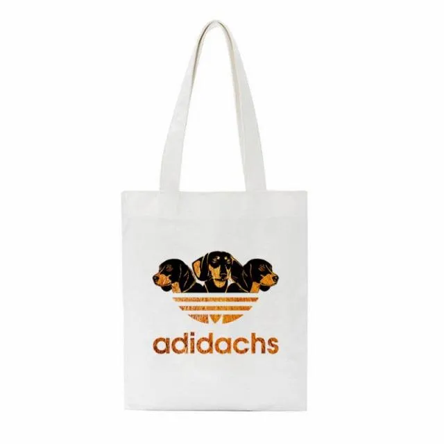 Dachshund Print Reusable Canvas Tote Bags by Dach Everywhere