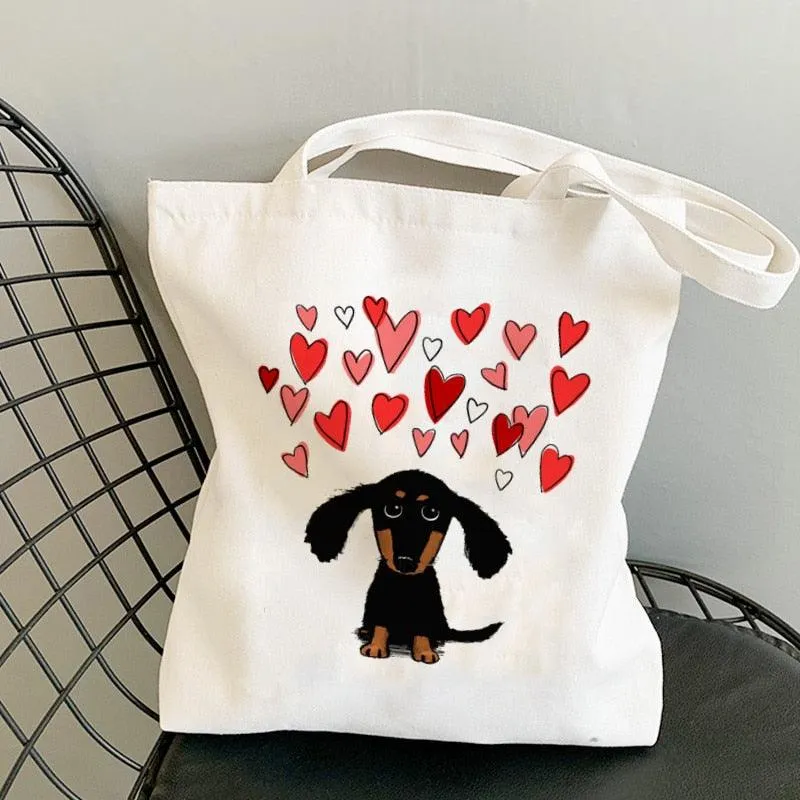 Dachshund Print Reusable Canvas Tote Bags by Dach Everywhere