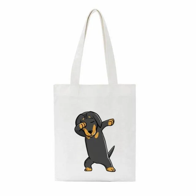 Dachshund Print Reusable Canvas Tote Bags by Dach Everywhere