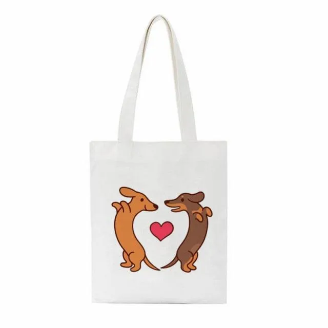 Dachshund Print Reusable Canvas Tote Bags by Dach Everywhere