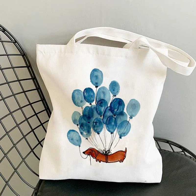 Dachshund Print Reusable Canvas Tote Bags by Dach Everywhere