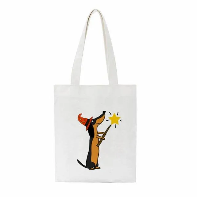 Dachshund Print Reusable Canvas Tote Bags by Dach Everywhere