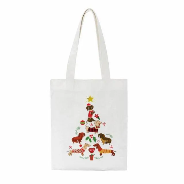 Dachshund Print Reusable Canvas Tote Bags by Dach Everywhere