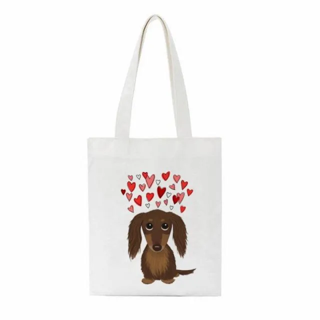 Dachshund Print Reusable Canvas Tote Bags by Dach Everywhere