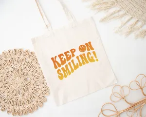 Keep on Smiling Red-Orange Gradient Canvas Tote Bag