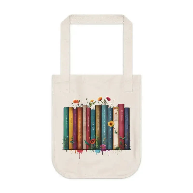 Nature Bliss Canvas Tote Books and Flowers