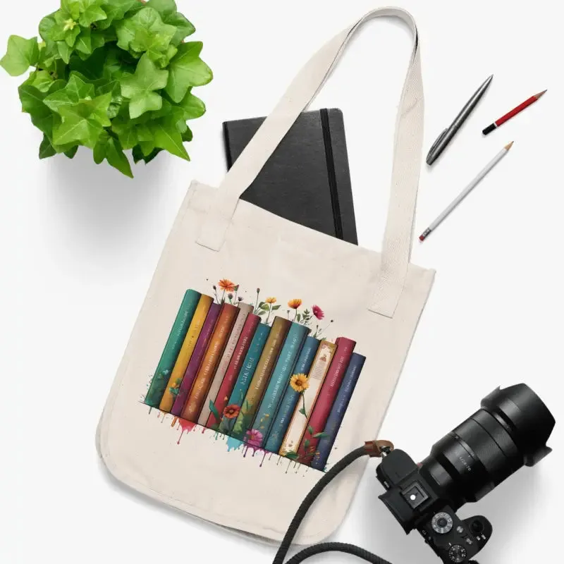 Nature Bliss Canvas Tote Books and Flowers