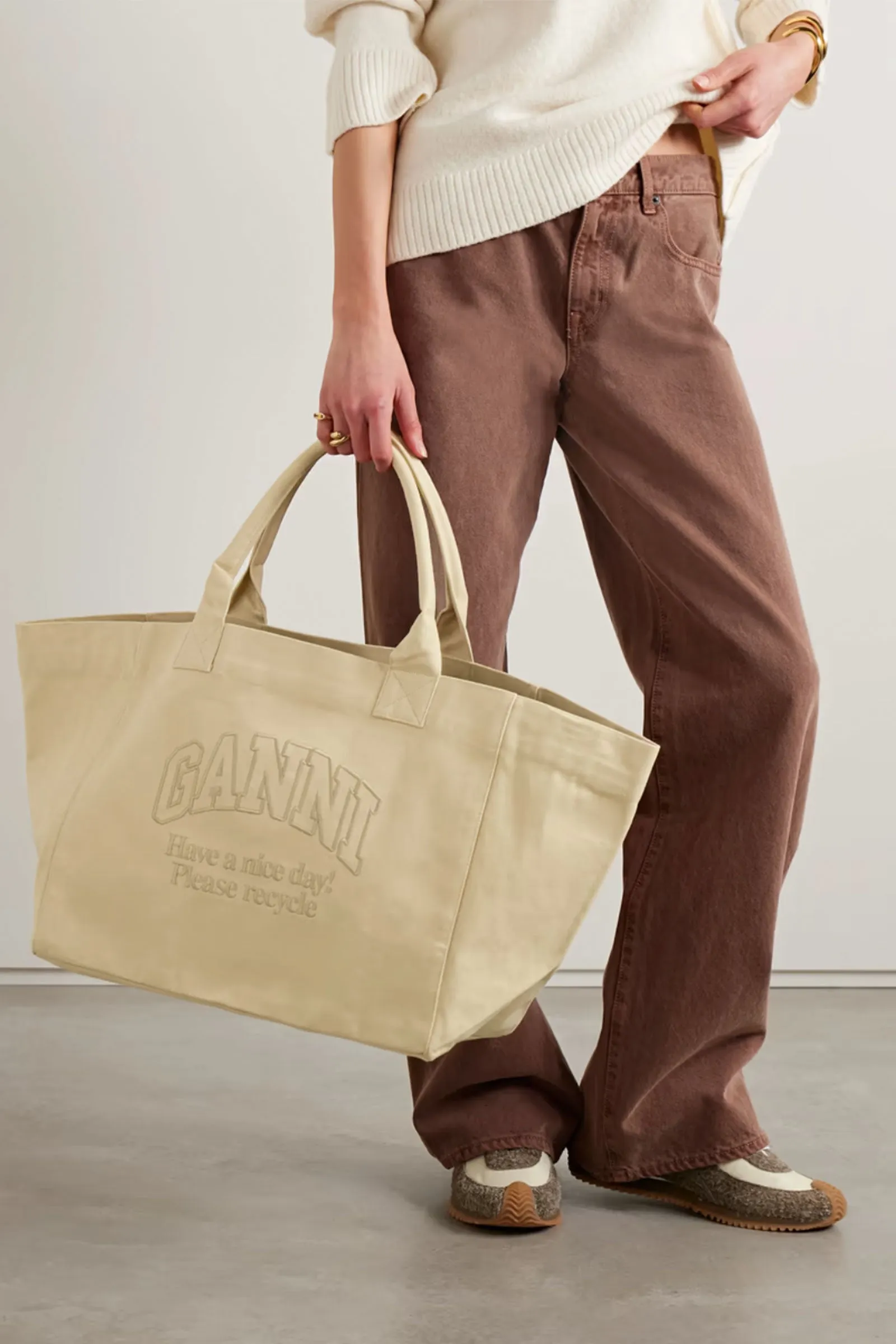   NET SUSTAIN Shopper XXL Embroidered Recycled-Cotton Canvas Tote